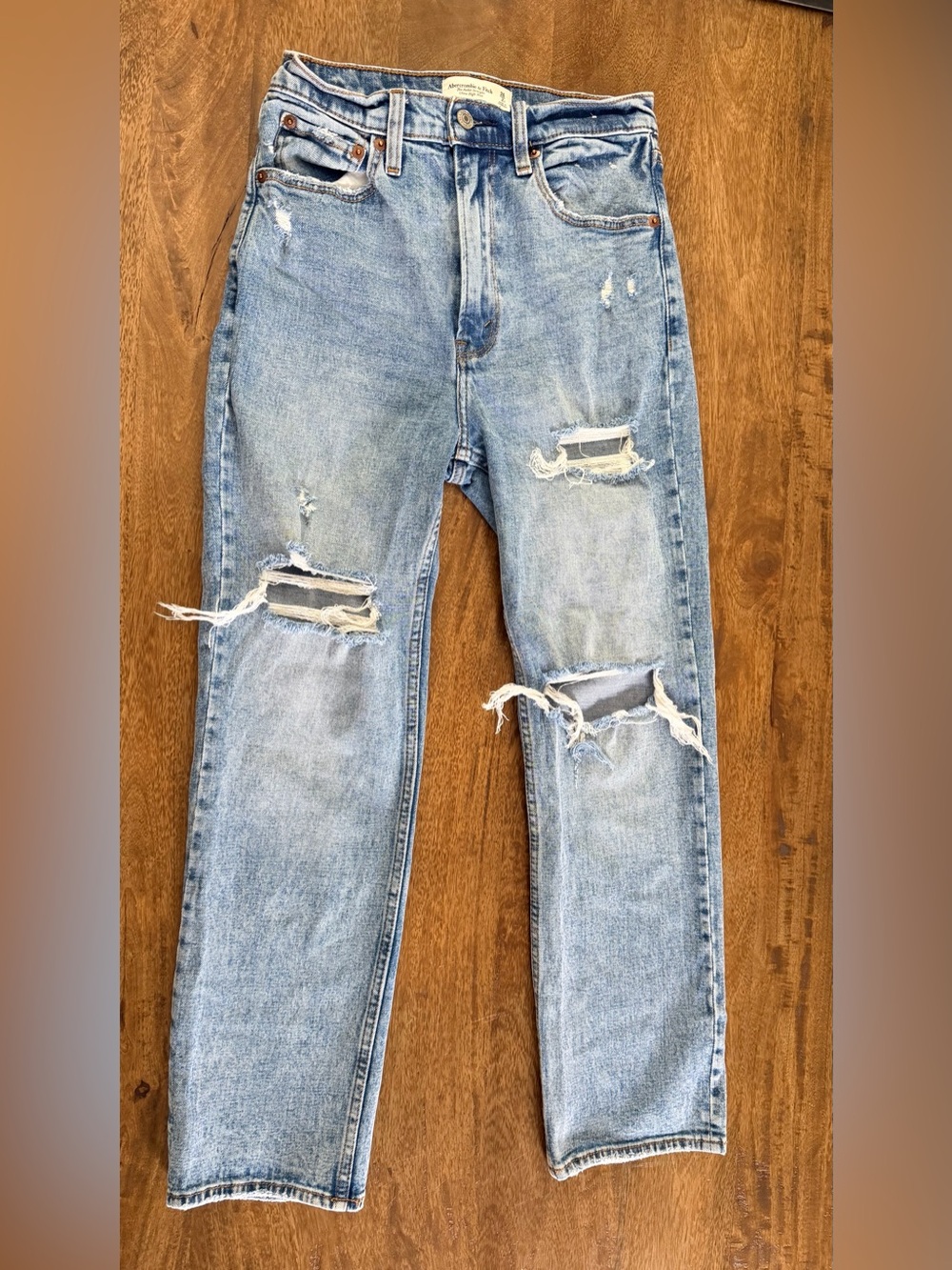 Abercrombie & Fitch Light Blue Distressed Slim Straight Jeans